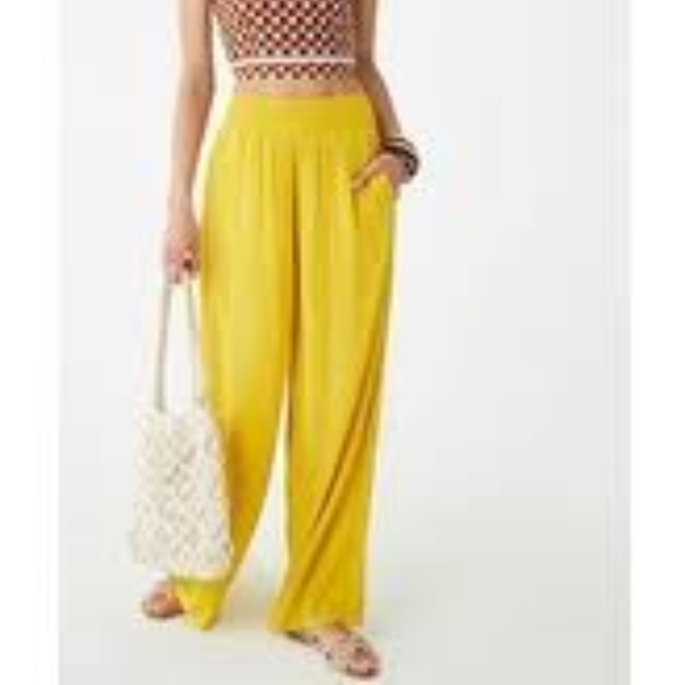 High rise wide leg yellow pants